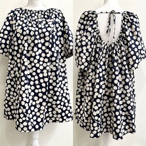 Free People navy blue polka dot 60’s parachute dress pockets open back XS
